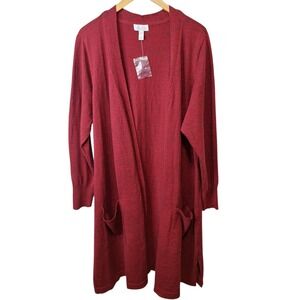 Denim‎ & Co Marled Long Sleeve Open Front Cardigan Womens Plus 3X Red Blue New